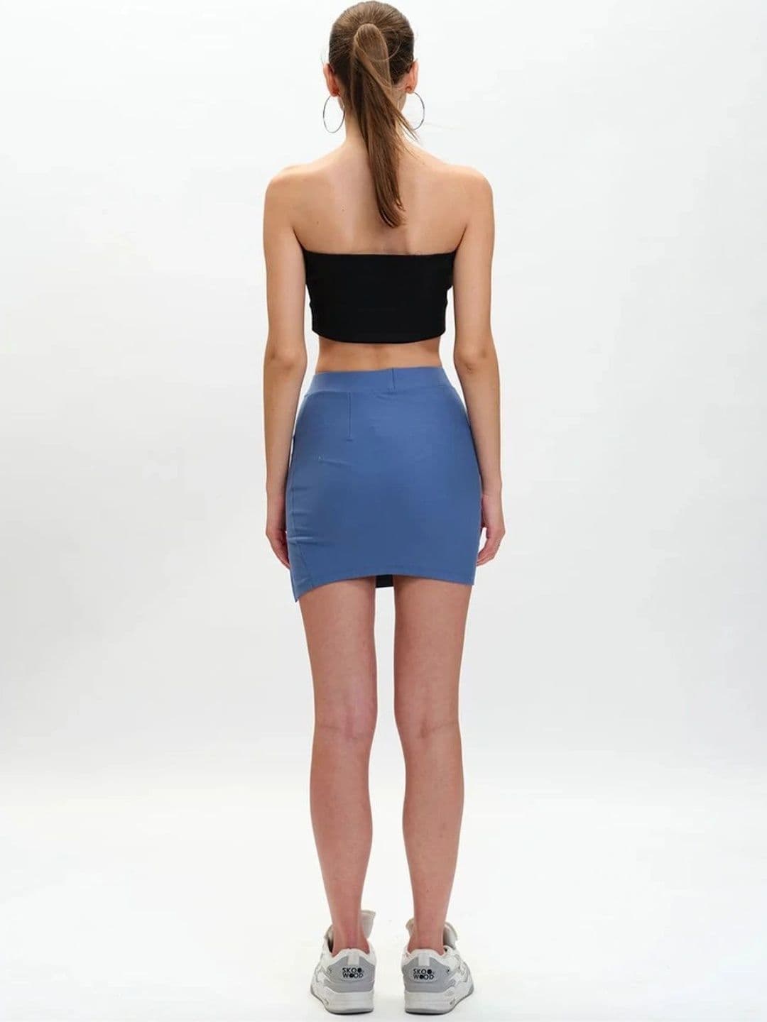 Bonkers Corner Dusty Blue Solid A-Line Slit Skirt For Women thumbnail 4