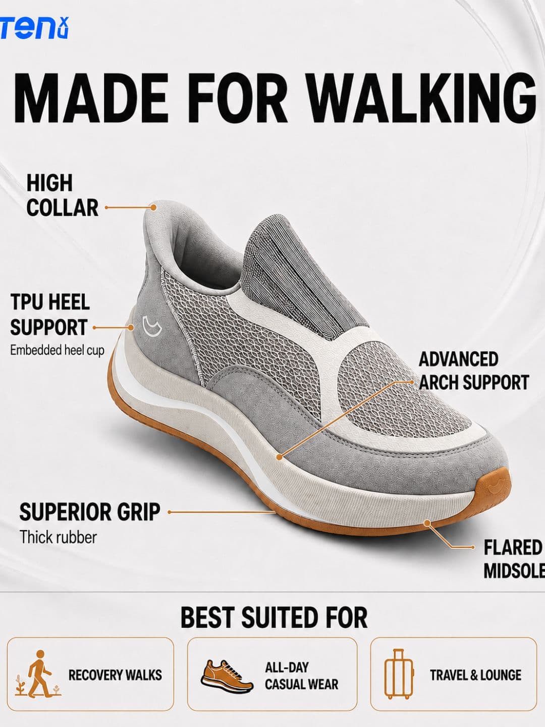 Ten x You Unisex Zenflo Arch Support Walking Slip On Shoes thumbnail 3