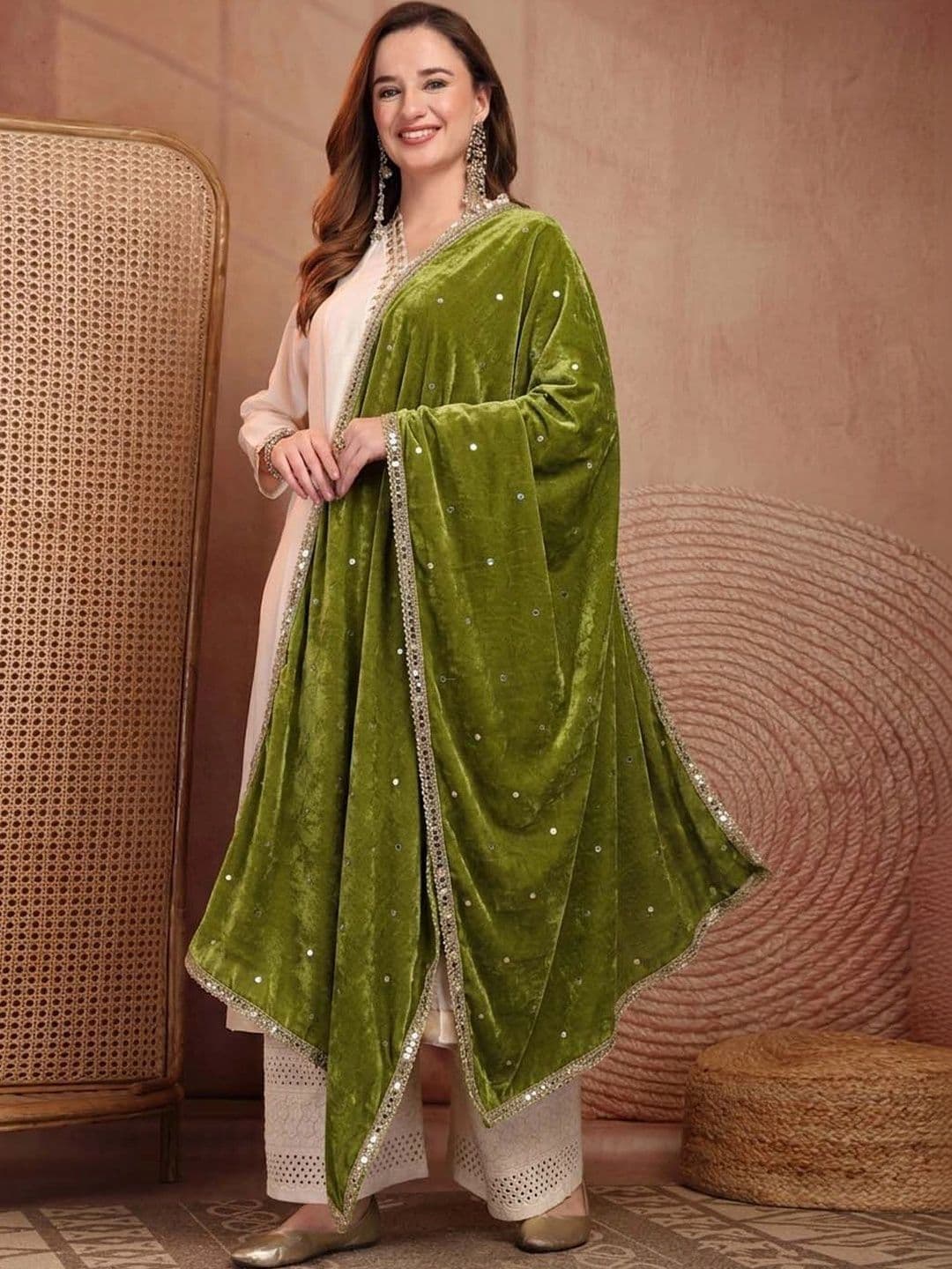 Clora Creation Velvet Dupatta with Sequinned thumbnail 2