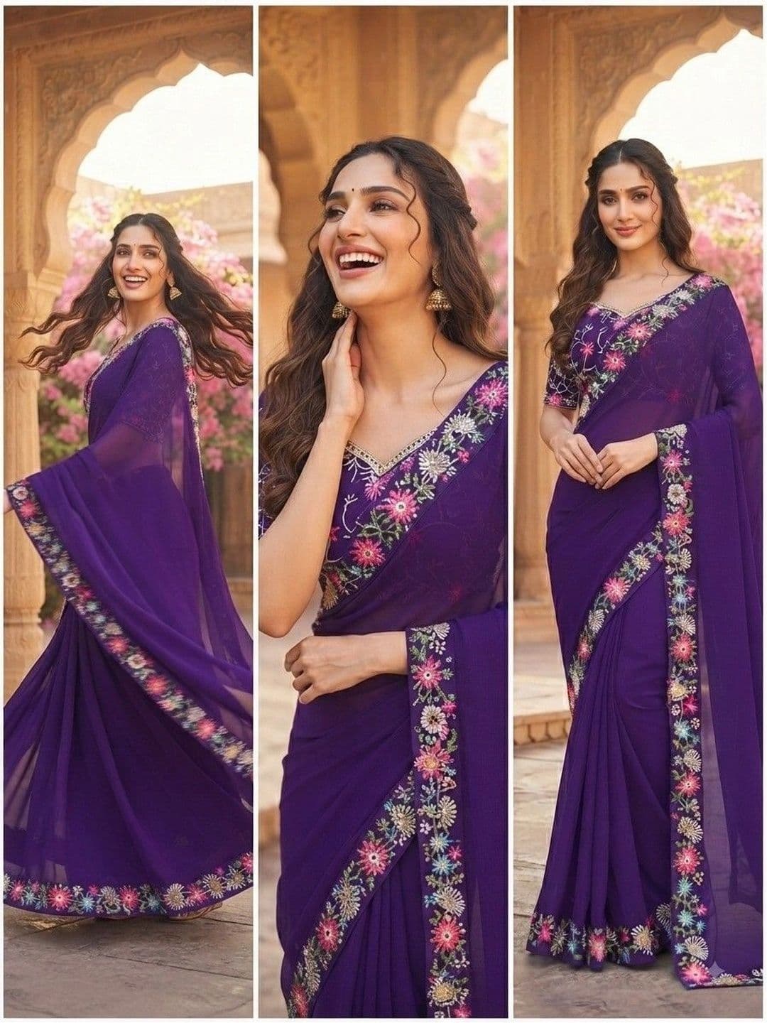 SmileyFashion Floral Embroidered Art Silk Saree thumbnail 4