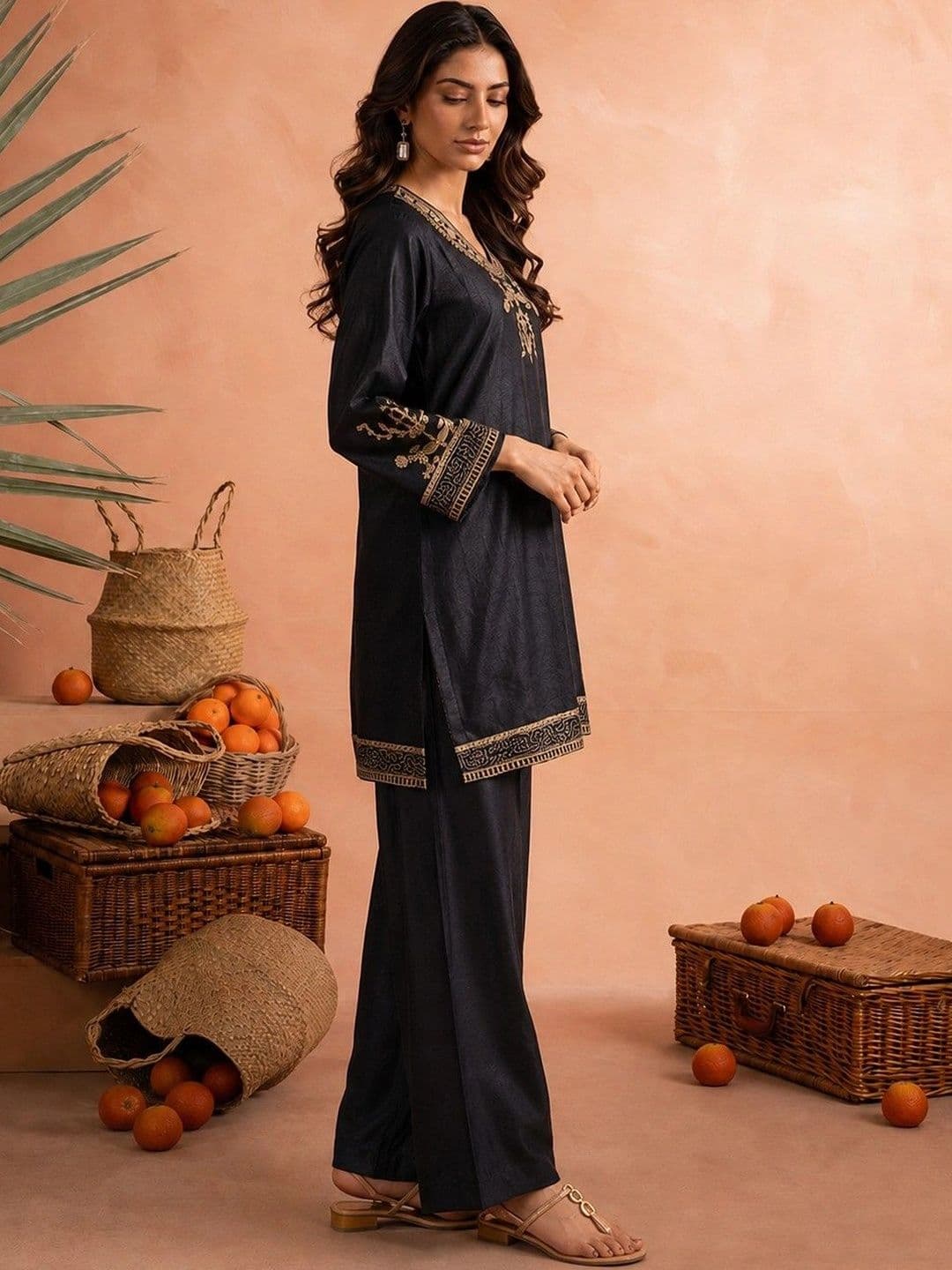 Sangria Women Ethnic Motifs Embroidered Regular Thread Work Kurta with Trousers thumbnail 4