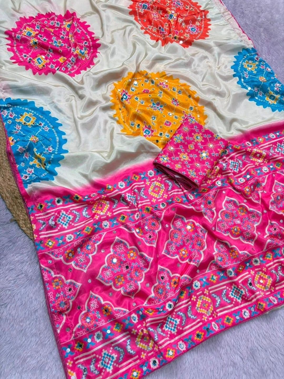 DJV Fashion Woven Design Mirror Work Silk Blend Bagh Saree thumbnail 2