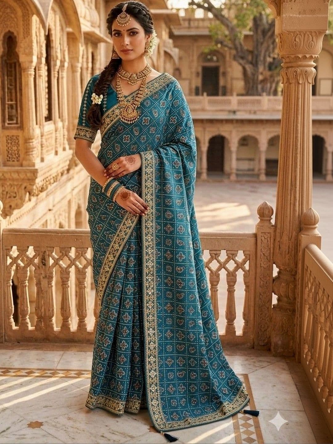 SmileyFashion Bandhani Embroidered Art Silk Designer Bandhani Saree - view 1