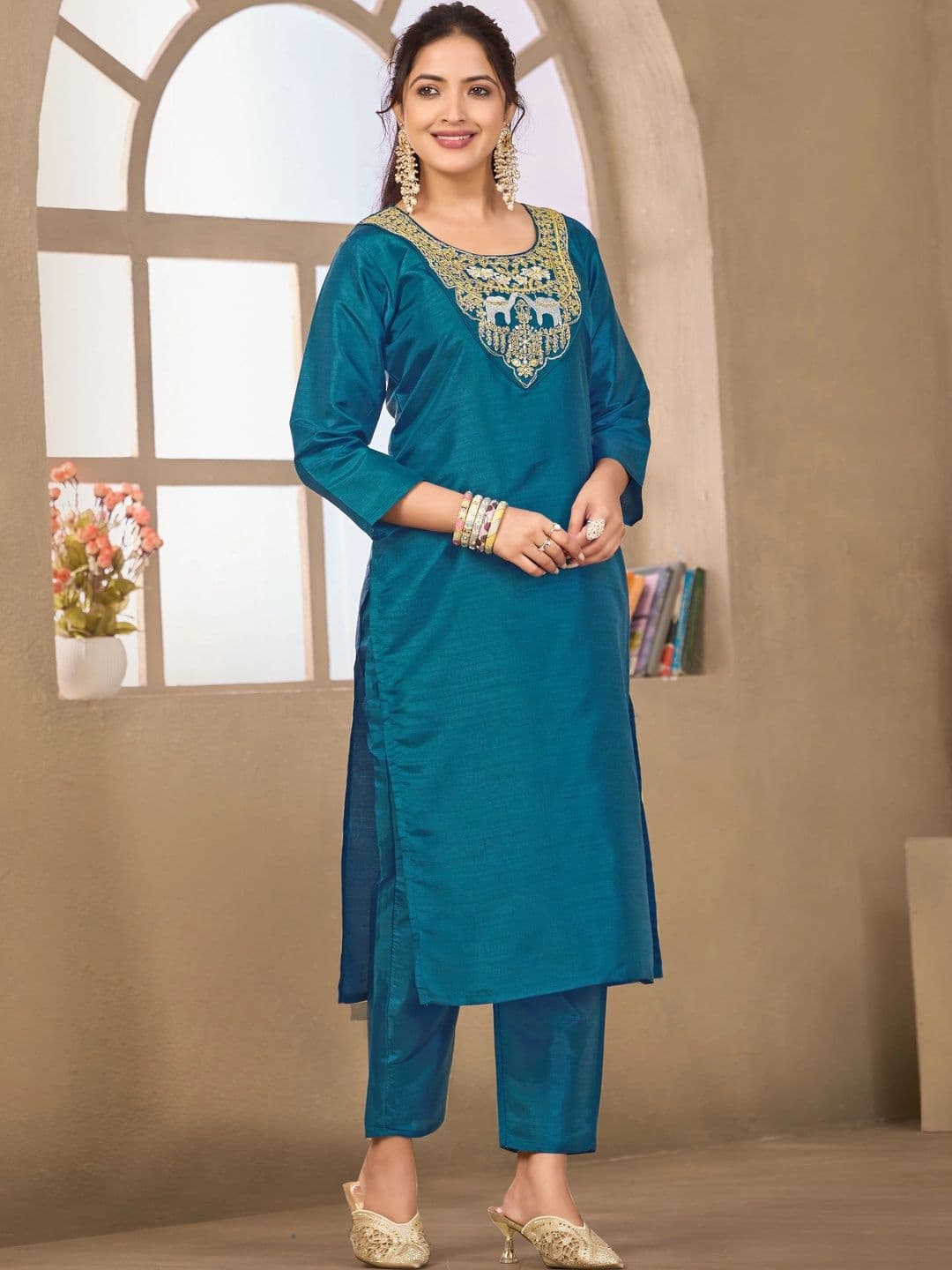Sangria Floral Embroidered Tunic with Trousers thumbnail 6