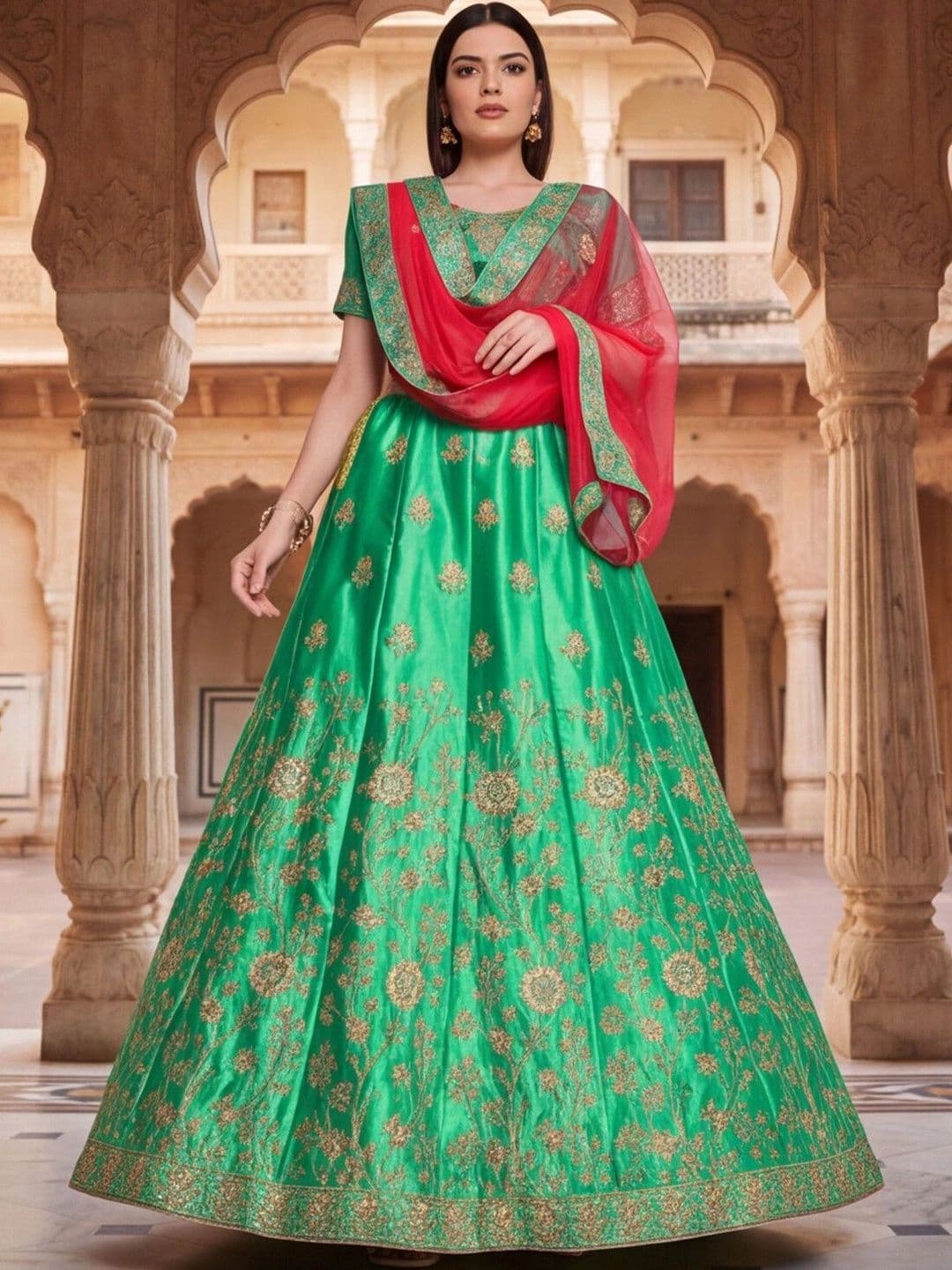 Anouk Rustic Embroidered Thread Work Semi-Stitched Lehenga & Unstitched Blouse With Dupatta thumbnail 5