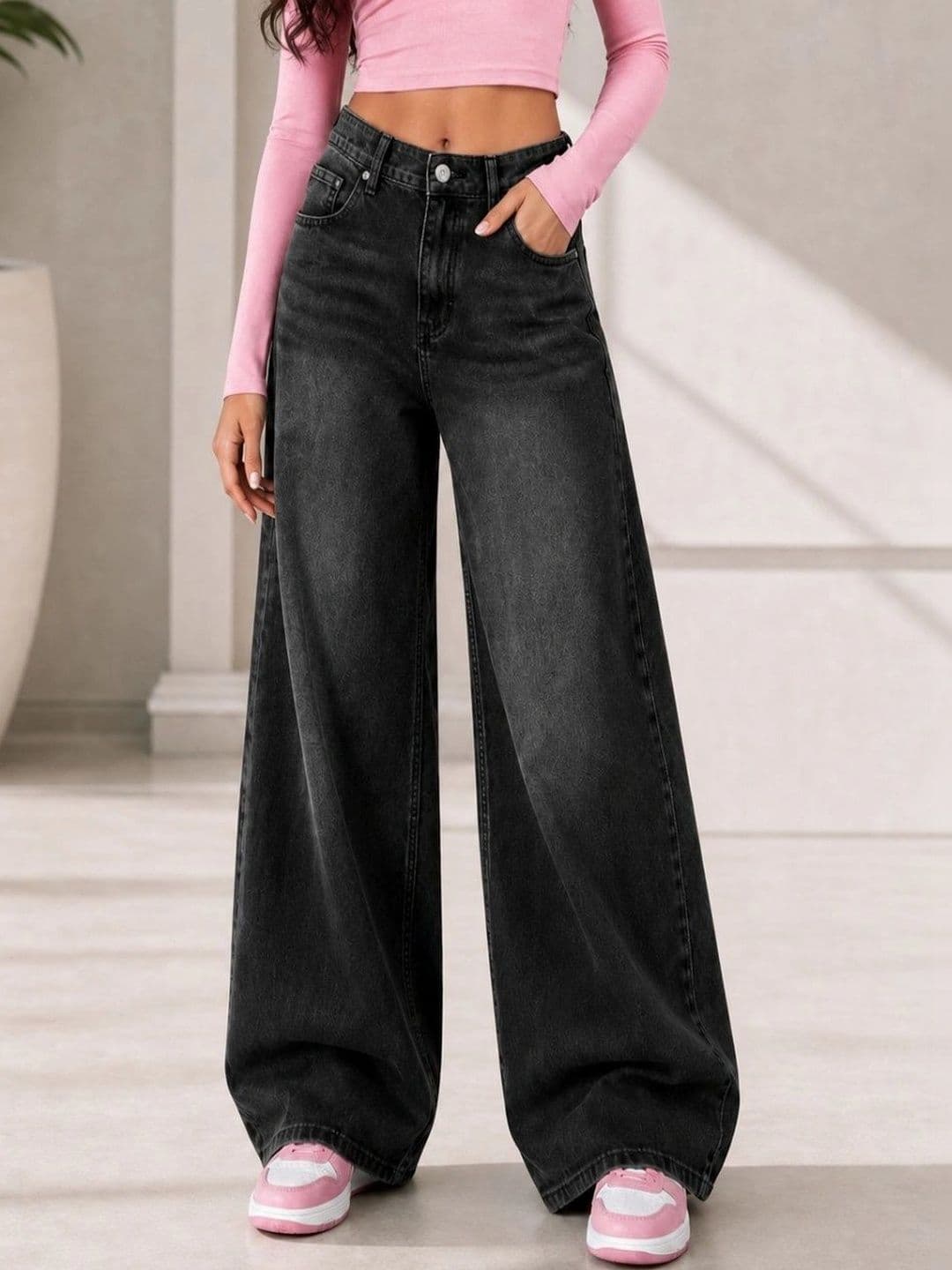 DressBerry Women Comfort Wide Leg High-Rise Light Fade Stretchable Jeans - view 1