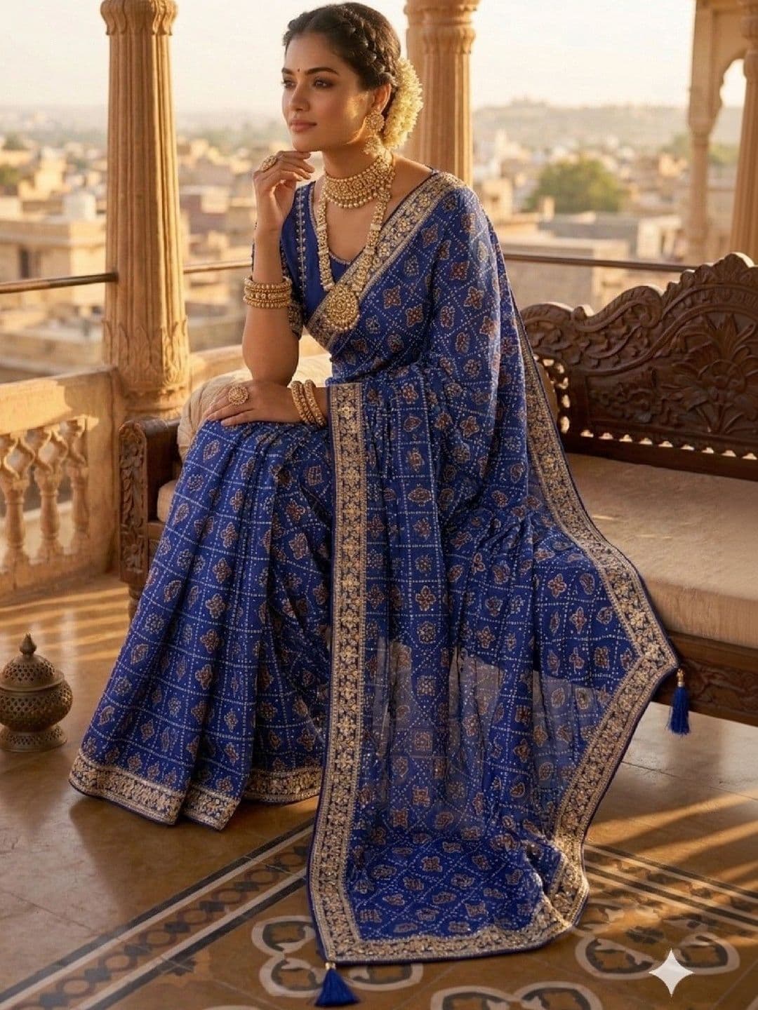 SmileyFashion Bandhani Embroidered Art Silk Designer Bandhani Saree thumbnail 3