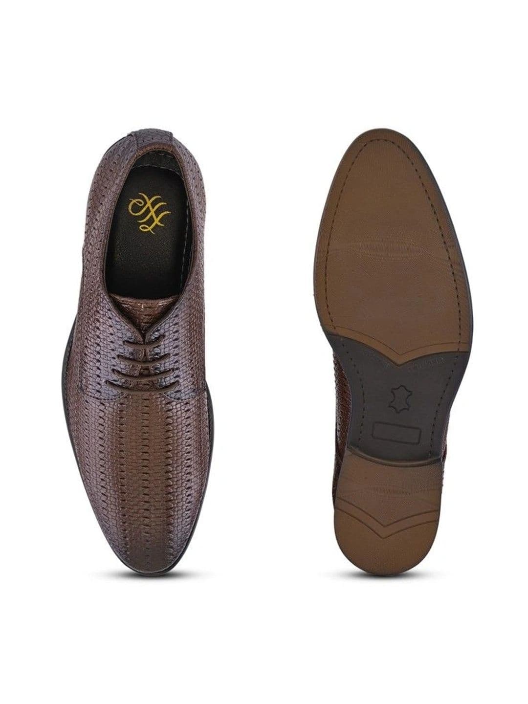 House of Pataudi Men Textured Pointed Toe Lace-Ups Derbys Formal Shoes thumbnail 6