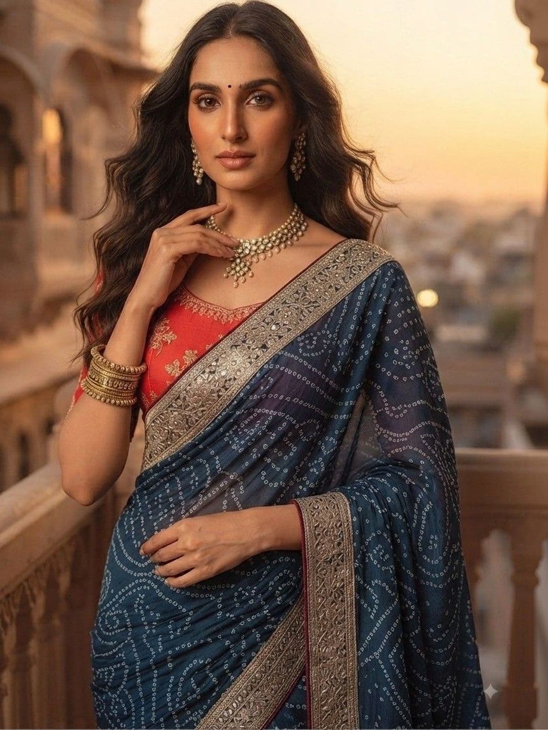 SmileyFashion Bandhani Embroidered Art Silk Designer Saree thumbnail 3