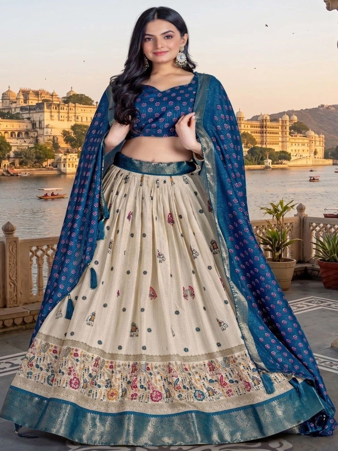 Anouk Printed Semi-Stitched Lehenga & Unstitched Blouse With Dupatta - view 1