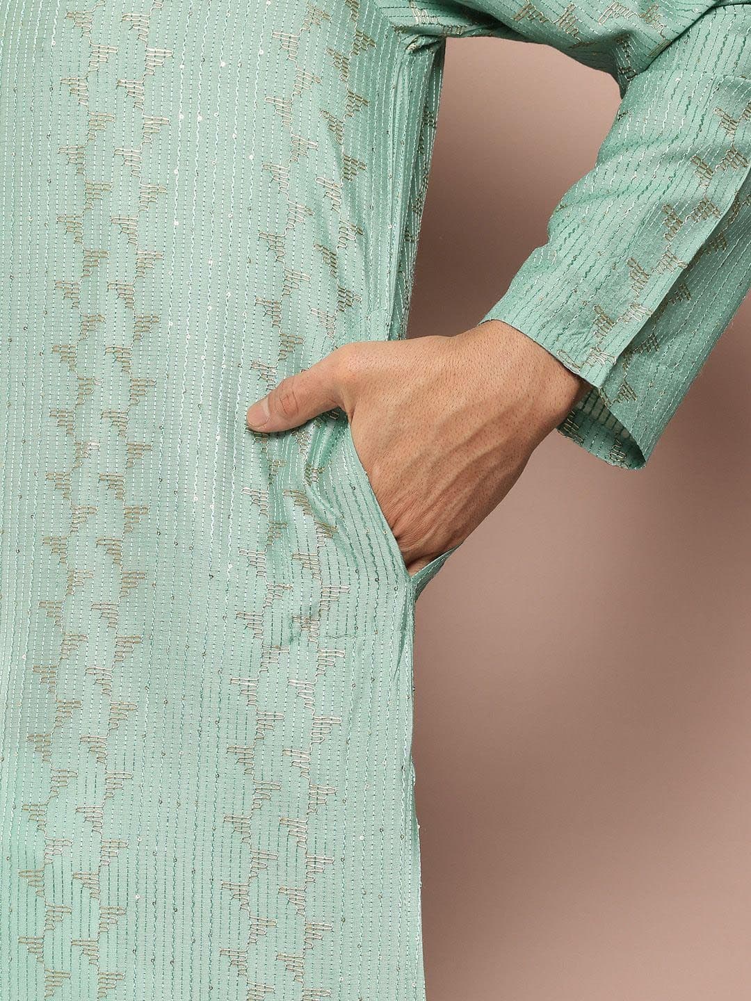 See Designs Mandarin Collar Geometric Embroidered Chanderi Silk Straight Kurta thumbnail 7