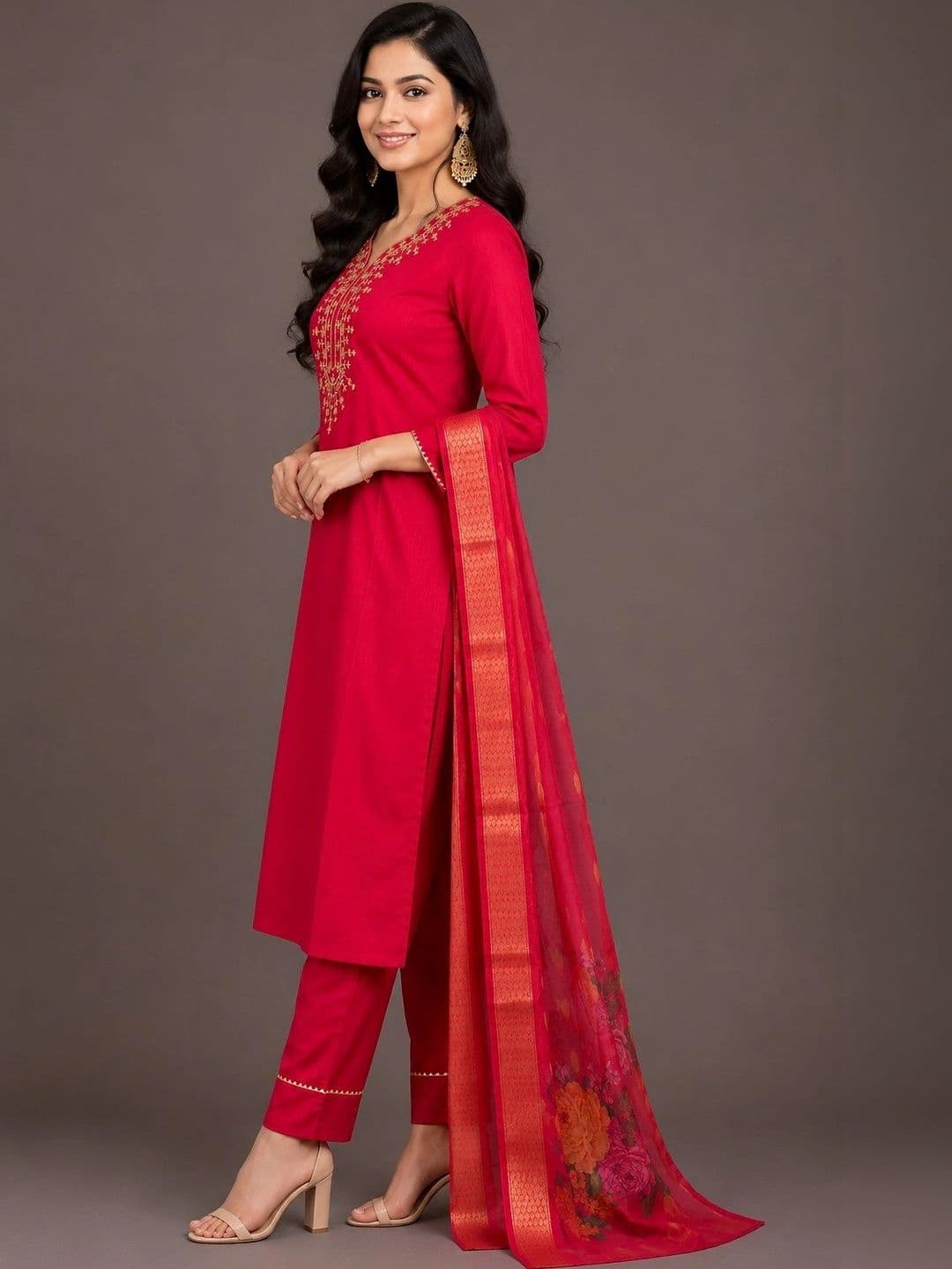 AALO FASHIONS Women Ethnic Motifs Embroidered Regular Thread Work Kurta with Trousers & With Dupatta thumbnail 2