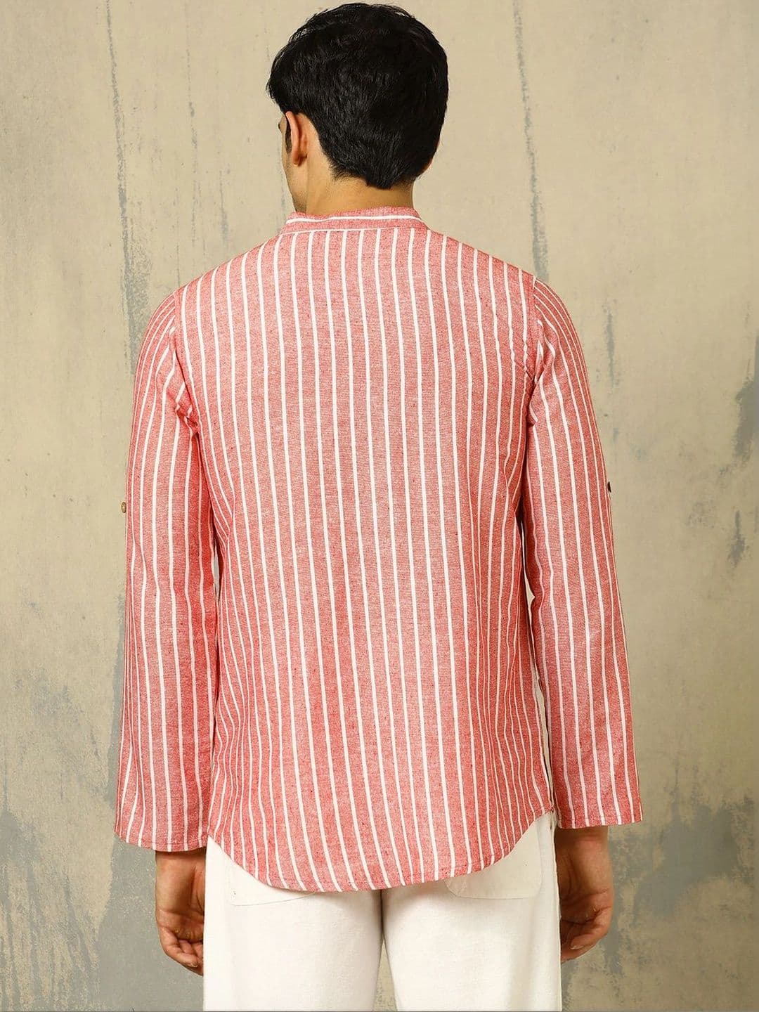 Anouk Woven Design Striped Cotton Handloom Mandarin Collar Short Kurta thumbnail 3