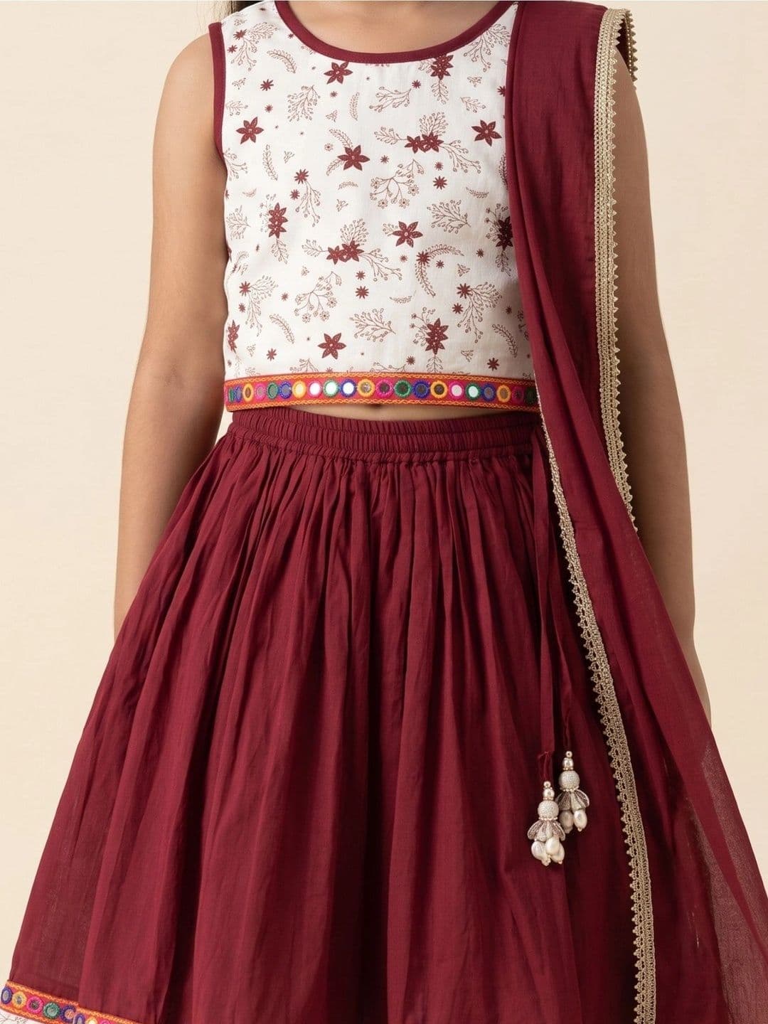 Desi Soota Girls Printed Mirror Work Ready to Wear Lehenga & Blouse With Dupatta thumbnail 5