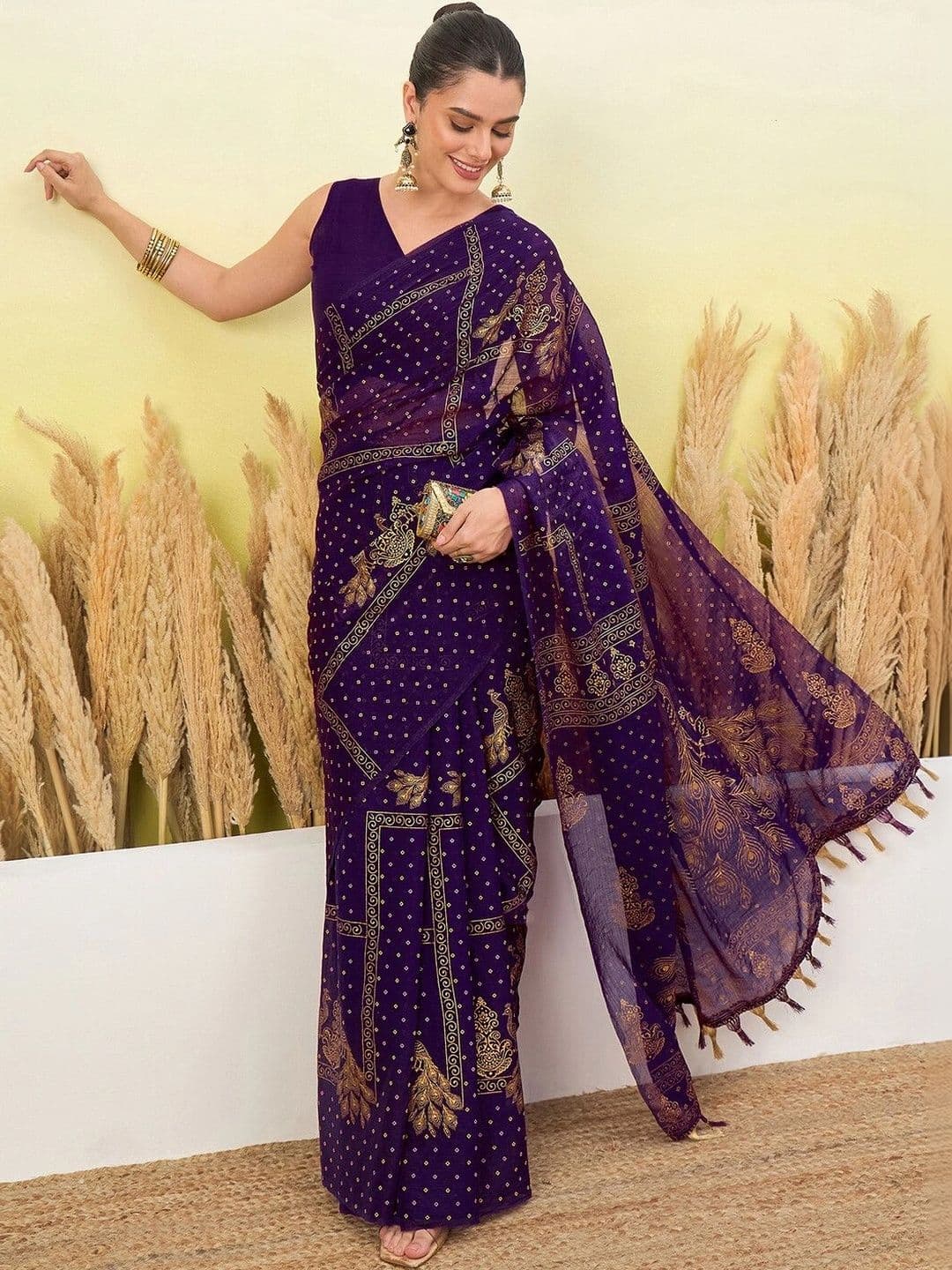 Satrani Women Woven Design Poly Georgette Fusion Saree thumbnail 5