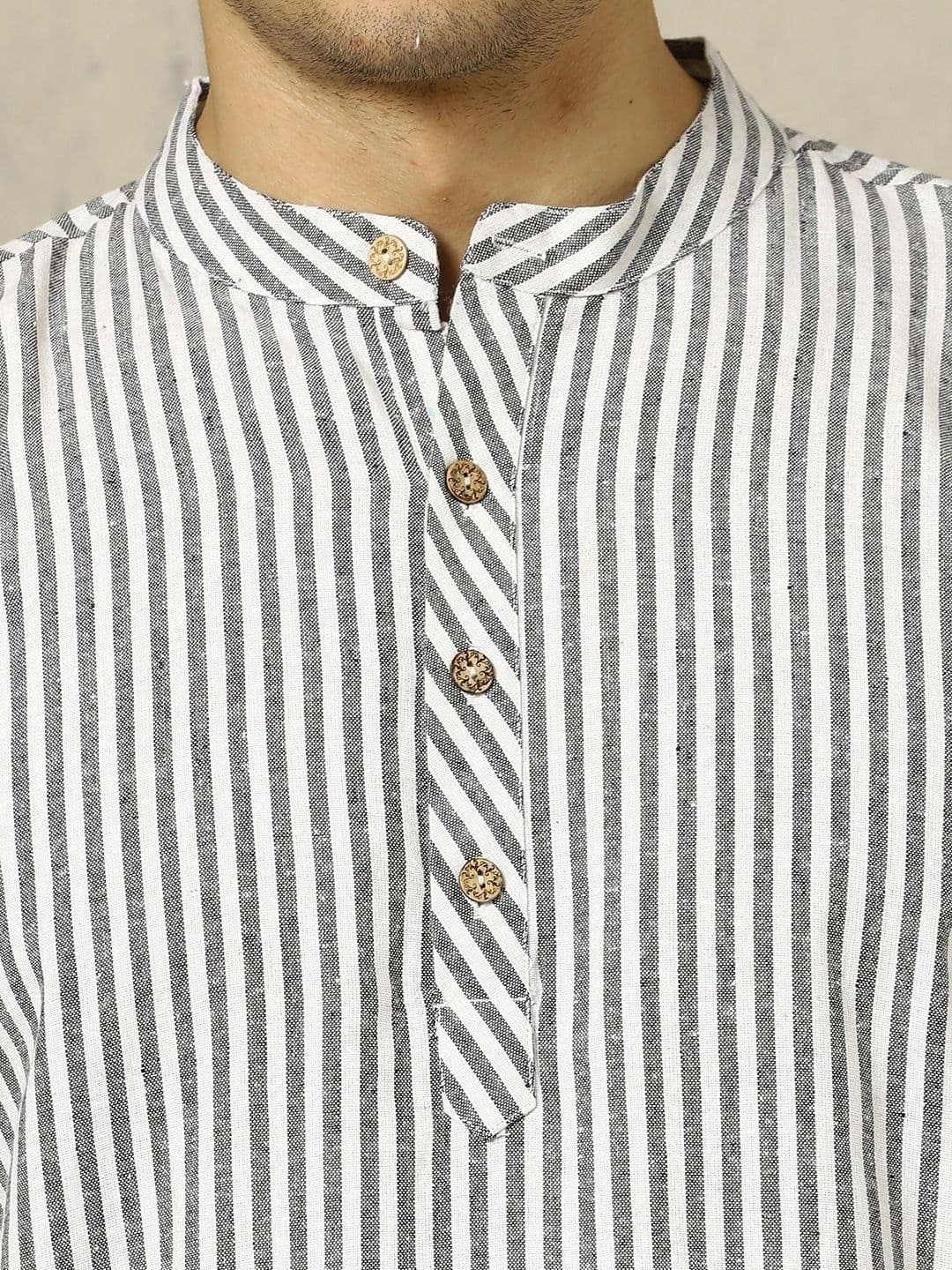 Anouk Woven Design Striped Cotton Handloom Mandarin Collar Short Kurta thumbnail 5