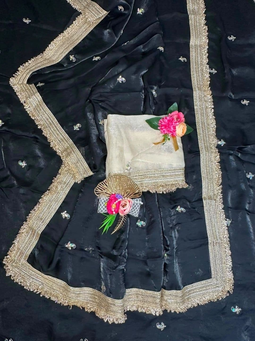 Sangria Embellished Embroidered Satin Saree thumbnail 6