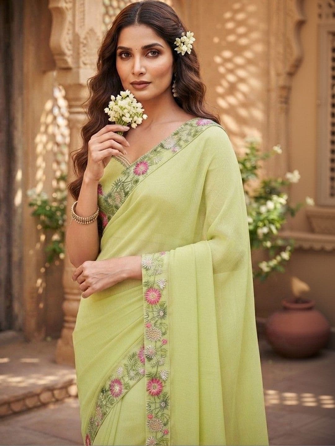SmileyFashion Floral Embroidered Art Silk Saree thumbnail 5