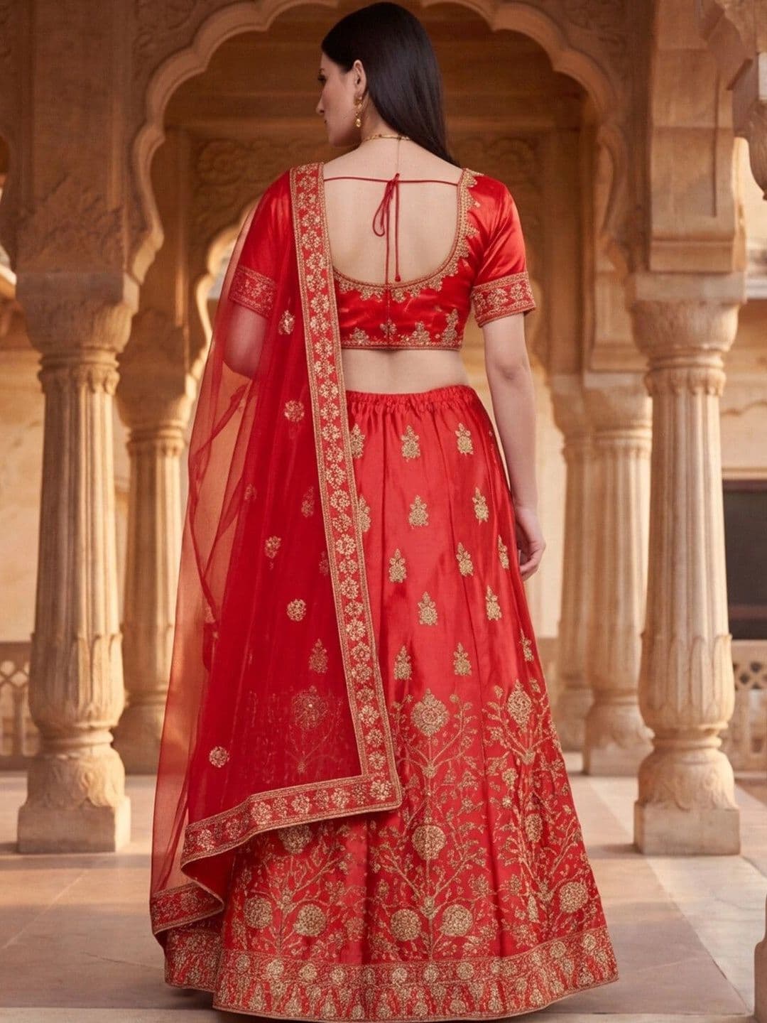 Mitera Embroidered Semi-Stitched Lehenga & Unstitched Blouse With Dupatta thumbnail 2