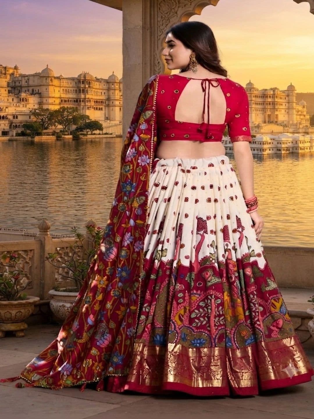 Anouk Women Embroidered Kalamkari Semi-Stitched Lehenga & Unstitched Blouse With Dupatta thumbnail 2