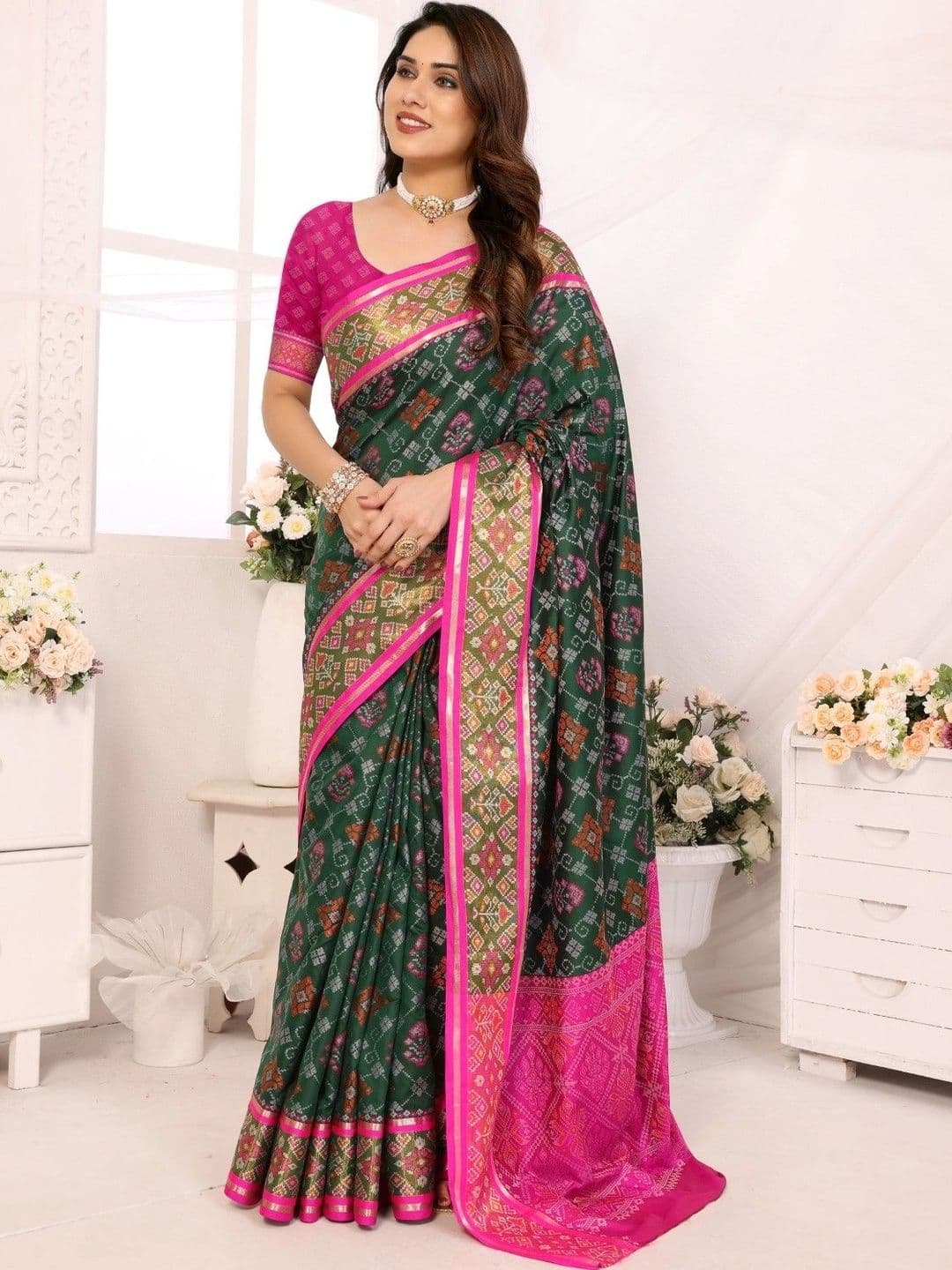 Sangria Bandhani Zari Silk Blend Designer Patola Saree - view 1