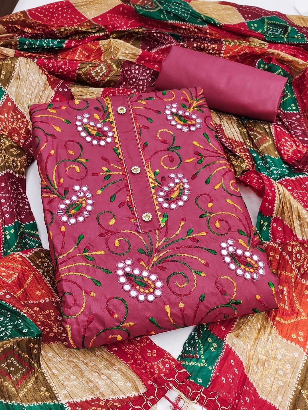 Dhaaga Ghar Embroidered Unstitched Dress Material thumbnail 3