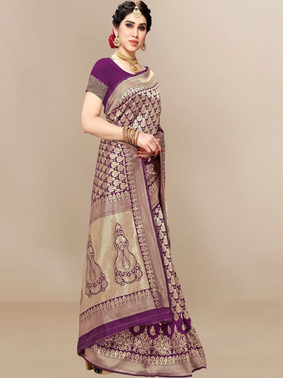 Sangria Woven Design Zari Silk Blend Designer Banarasi Saree thumbnail 6