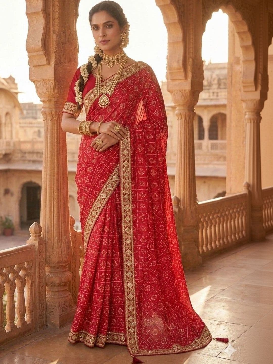 SmileyFashion Bandhani Embroidered Art Silk Designer Bandhani Saree - view 1