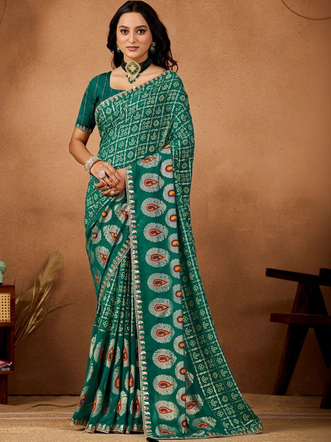 Mitera Bandhani Gotta Patti Poly Georgette Designer Bandhani Saree - view 1