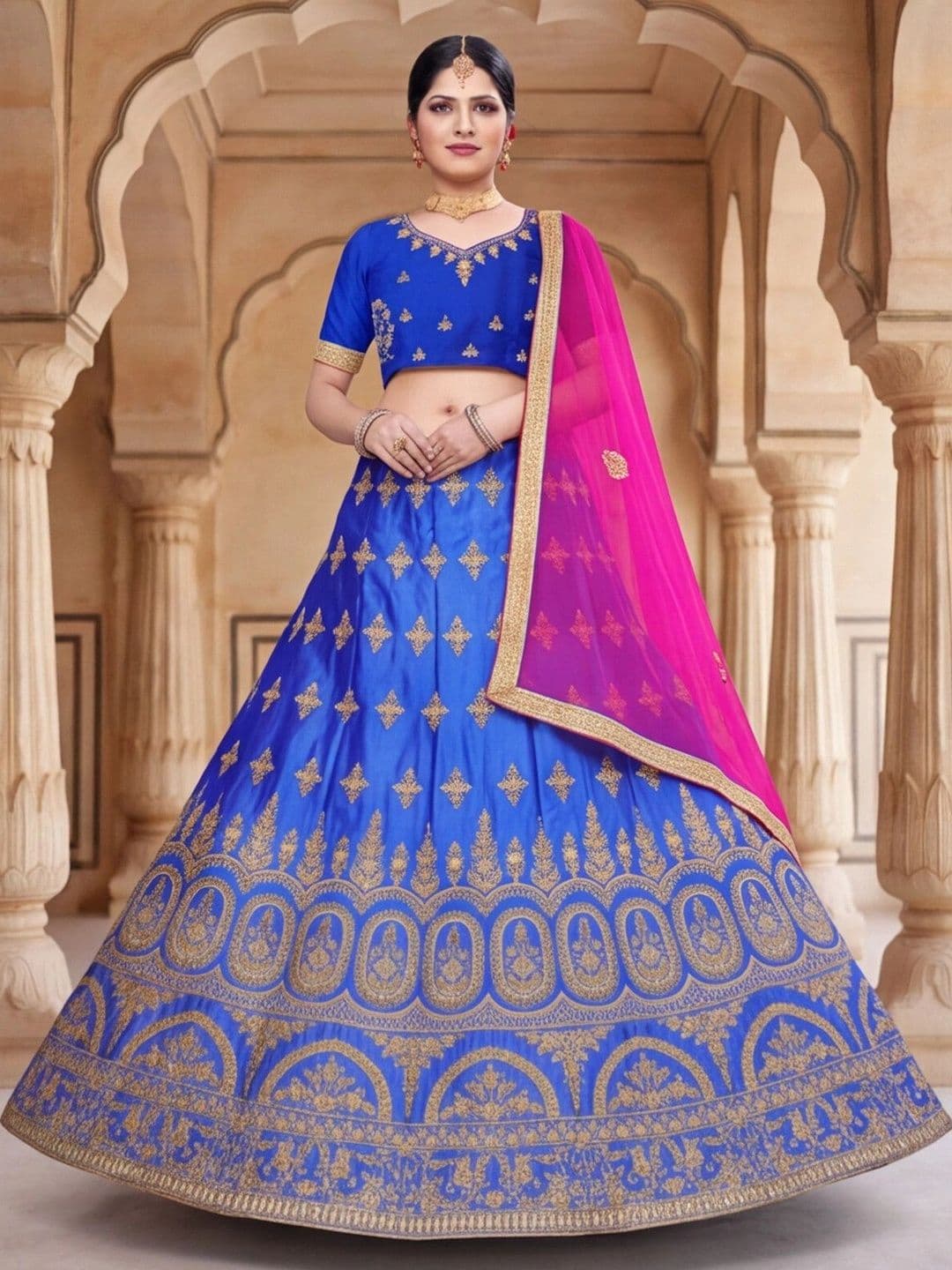 Mitera Women Embroidered Semi-Stitched Lehenga & Unstitched Blouse With Dupatta thumbnail 2