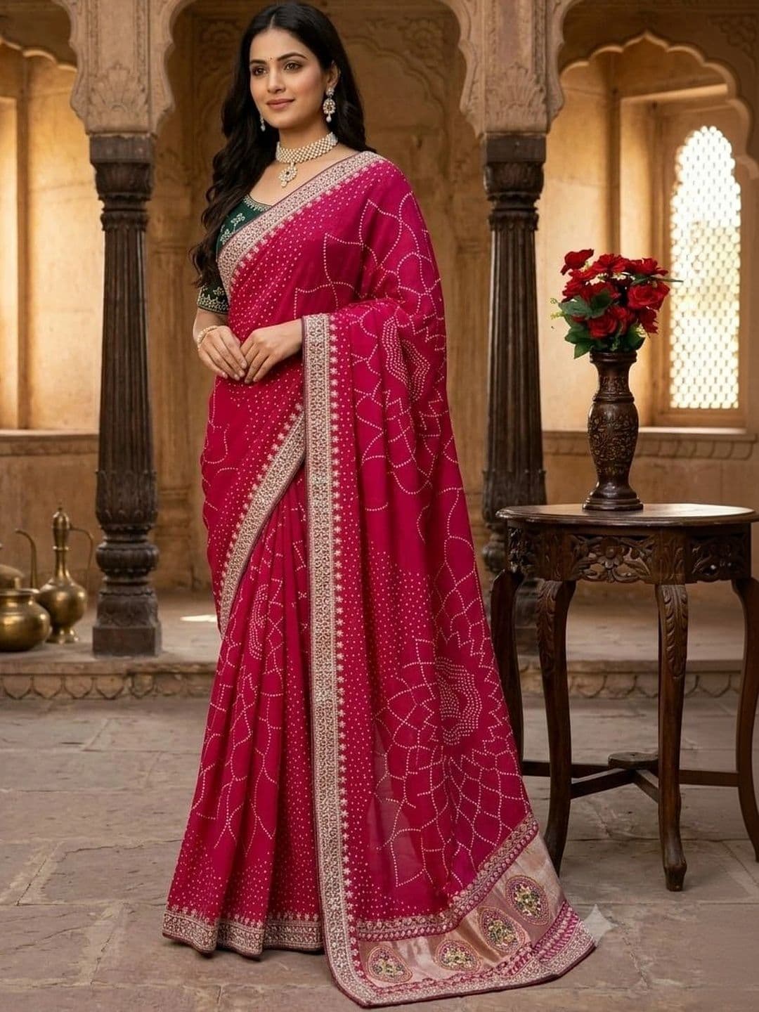 SmileyFashion Bandhani Embroidered Art Silk Designer Saree thumbnail 4