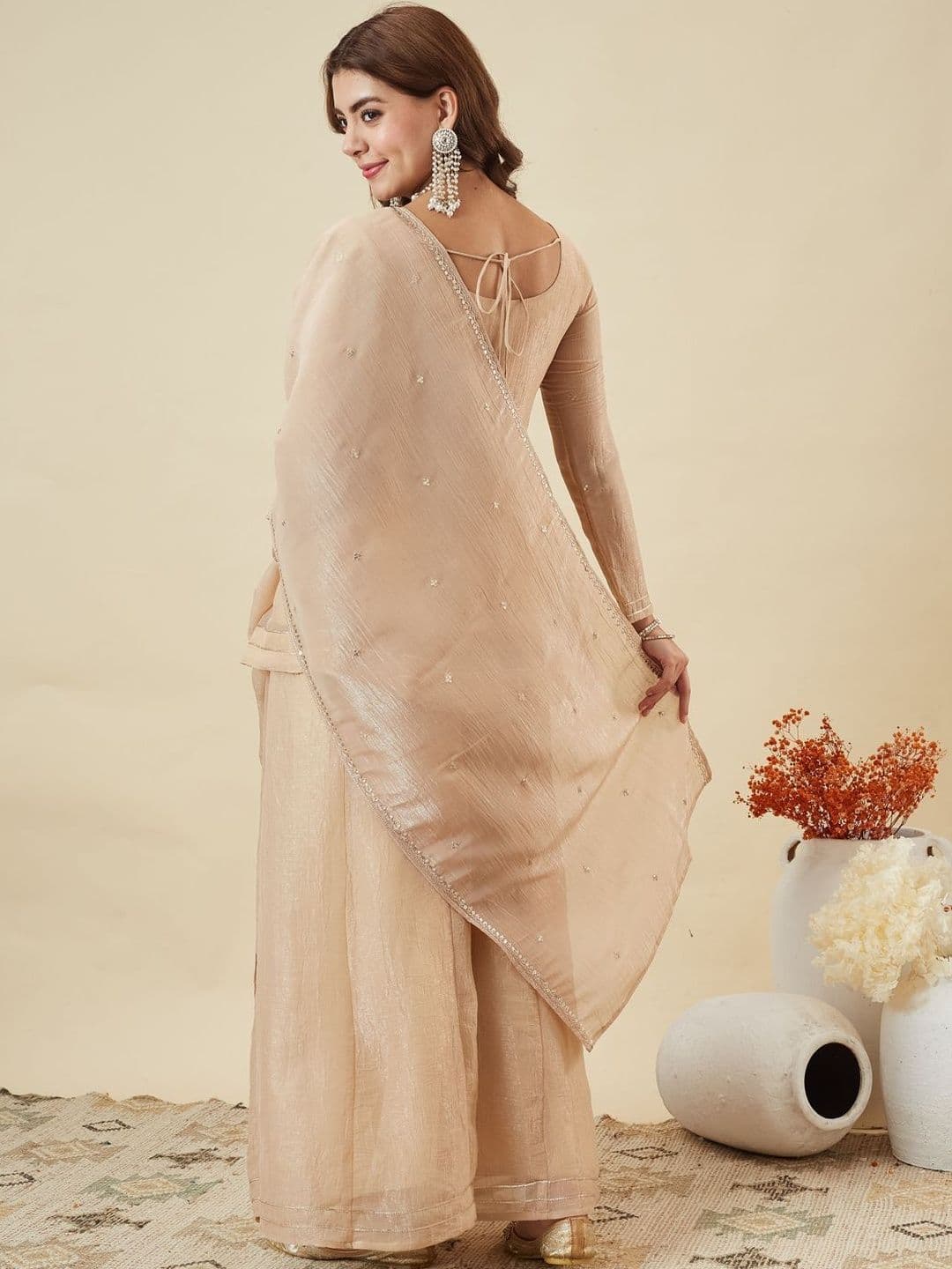 MOKOSH Women Silk Embroidered Kurta And Sharara Set With Dupatta thumbnail 4