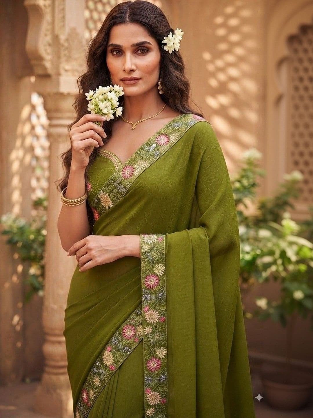SmileyFashion Floral Art Silk Saree thumbnail 3