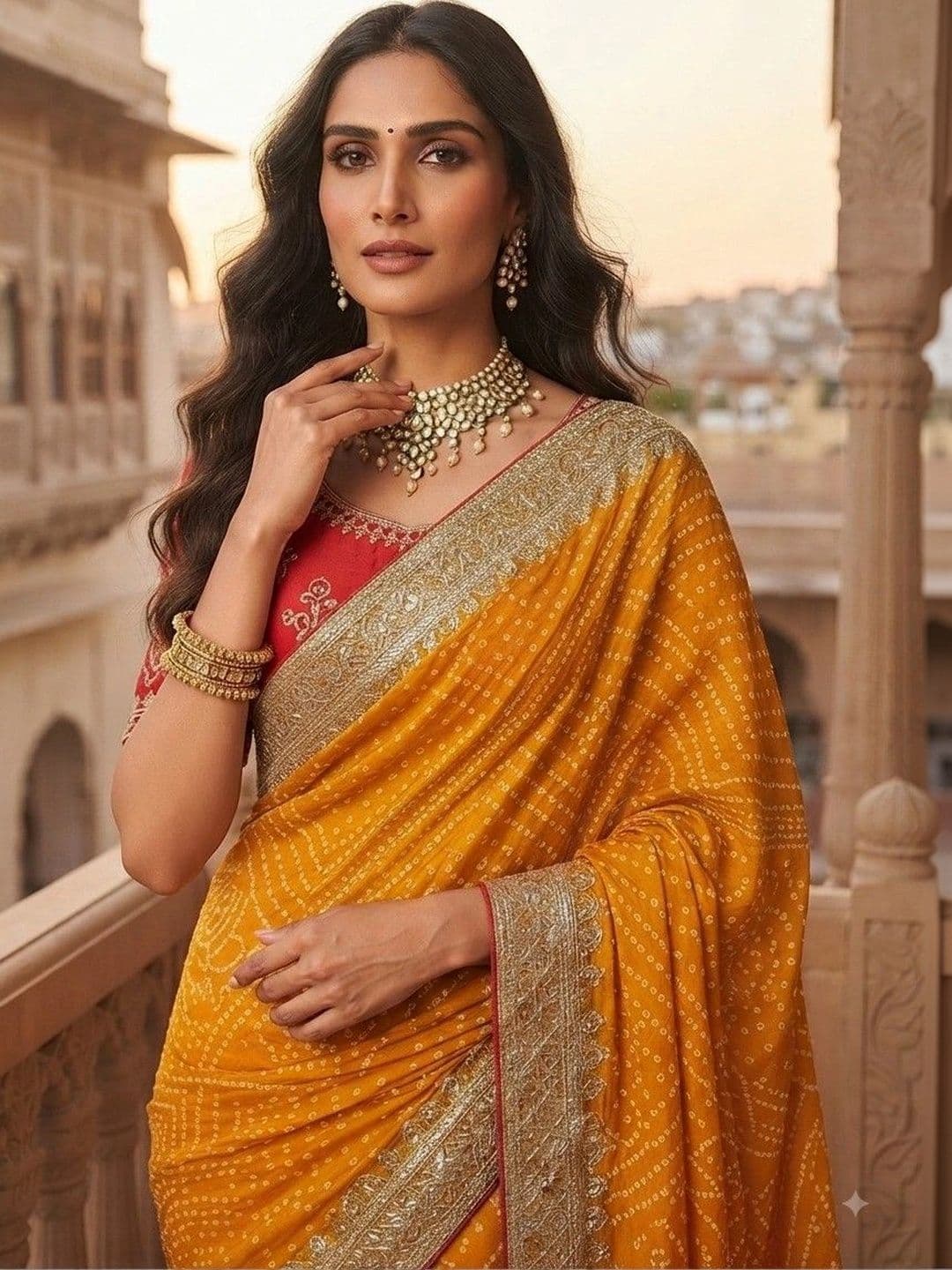 SmileyFashion Bandhani Zari Art Silk Designer Saree thumbnail 2