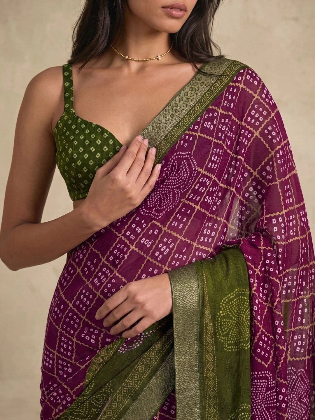 SAARA Bandhani Pure Chiffon Saree thumbnail 4