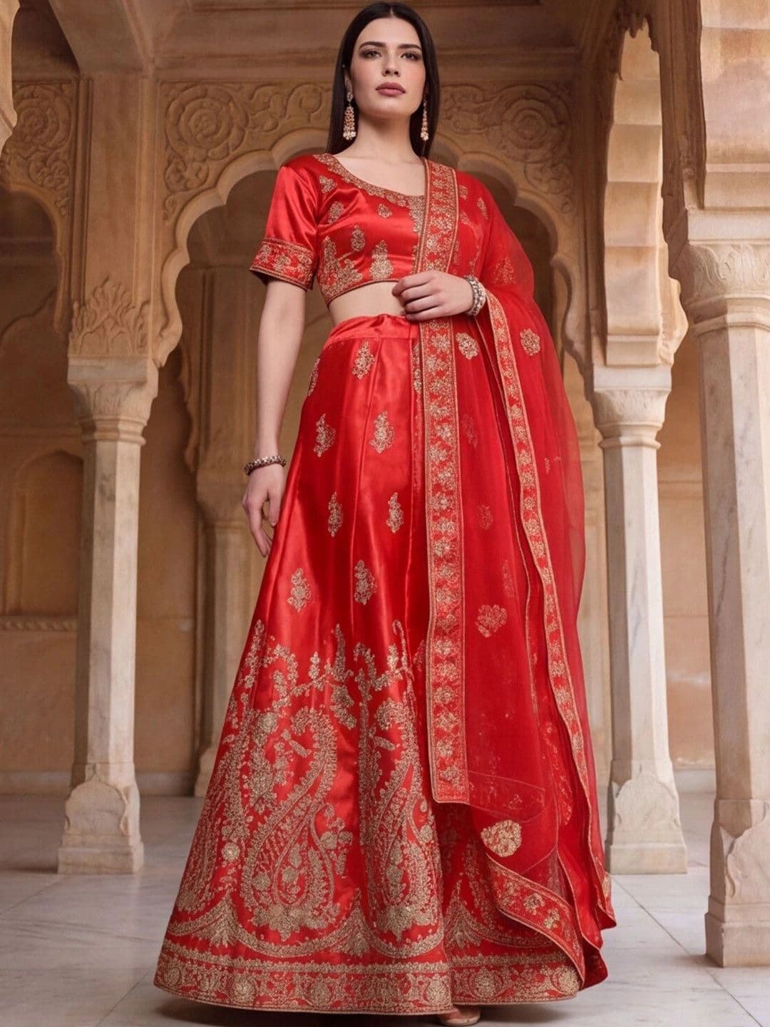Mitera Embroidered Semi-Stitched Lehenga & Unstitched Blouse With Dupatta thumbnail 5