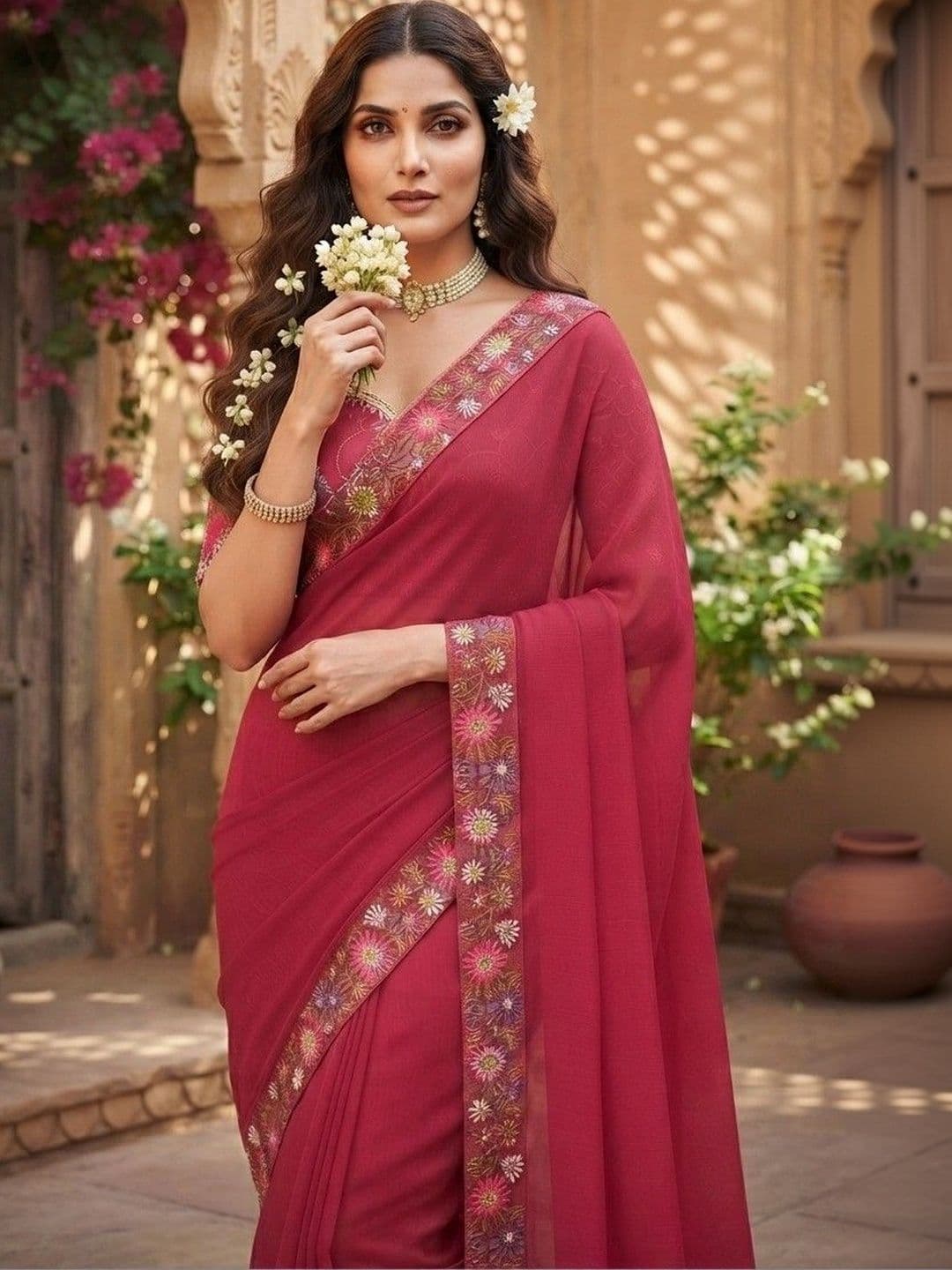 SmileyFashion Floral Embroidered Art Silk Saree thumbnail 3