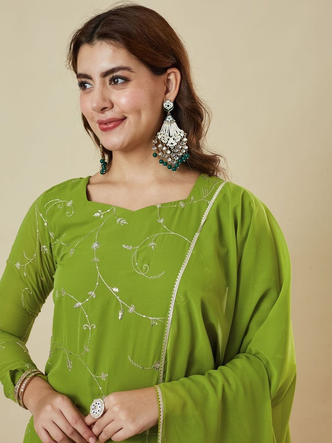 MOKOSH Women Ethnic Motifs Embroidered Regular Thread Work Kurta with Palazzos & With Dupatta thumbnail 2