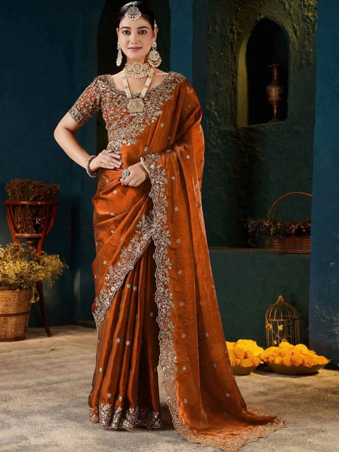 M DINESH & CO Paisley Embroidered Silk Blend Heavy Work Bandhani Saree - view 1