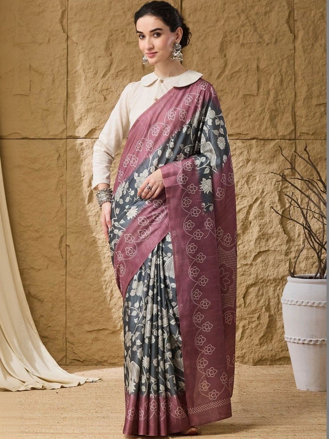 Suha Floral Silk Blend Saree - view 1