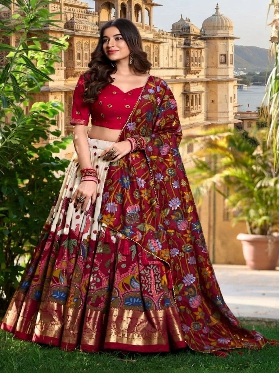 Anouk Women Embroidered Kalamkari Semi-Stitched Lehenga & Unstitched Blouse With Dupatta - view 1