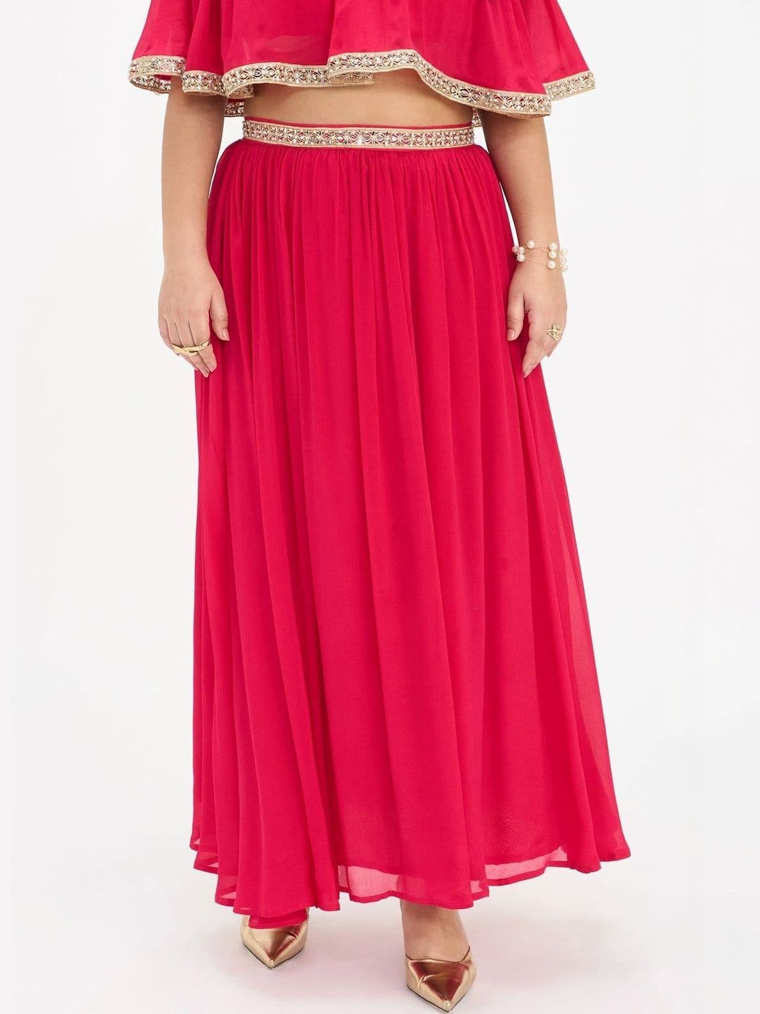 Virgio Women Solid Viscose Flared Lace Plus Size Maxi Skirt thumbnail 4