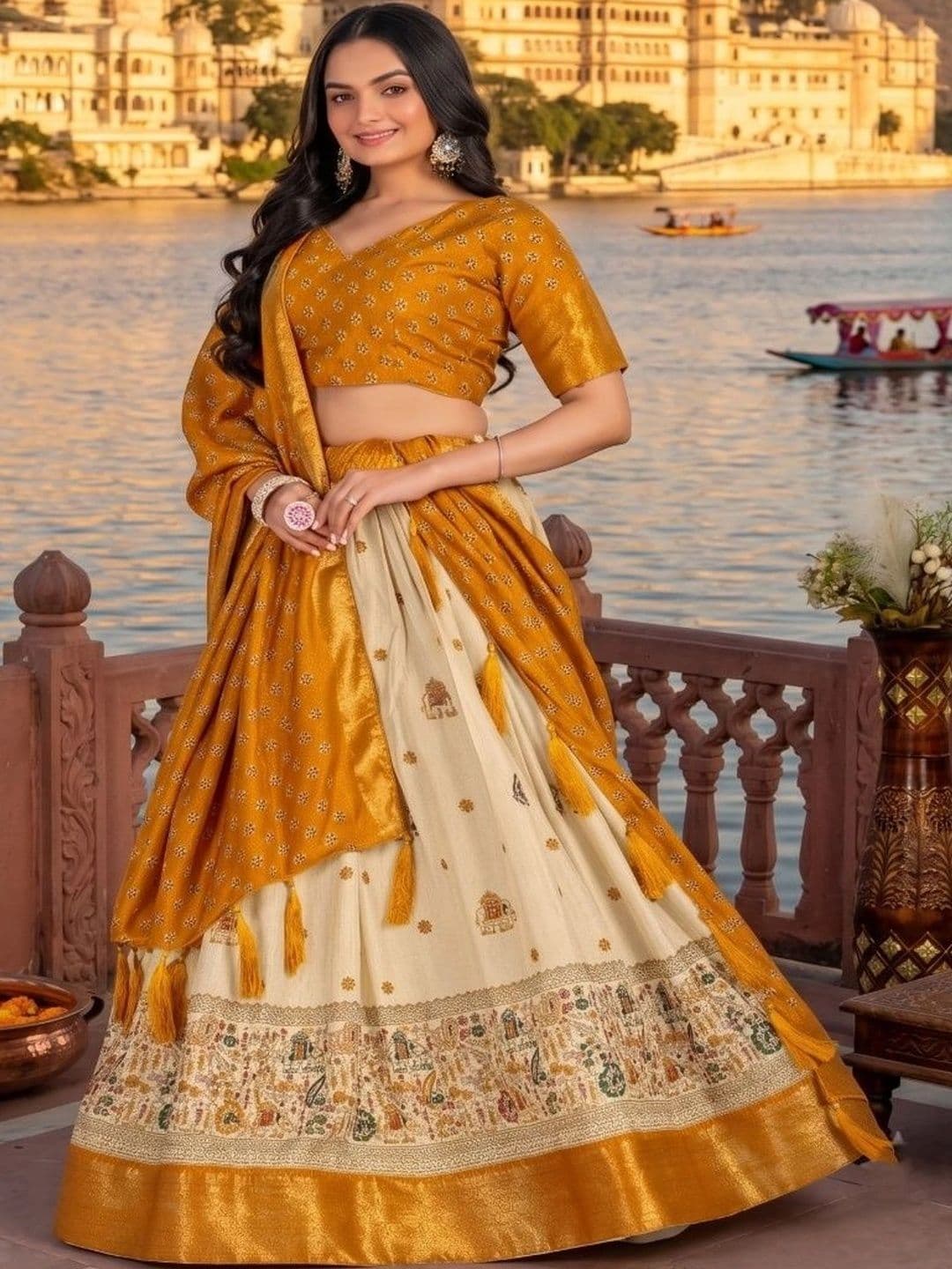 Anouk Printed Semi-Stitched Lehenga & Unstitched Blouse With Dupatta thumbnail 2