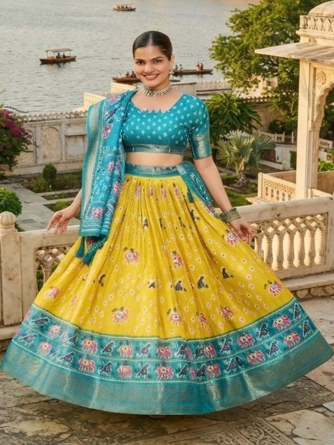 Anouk Ikat Semi-Stitched Lehenga & Unstitched Blouse With Dupatta thumbnail 4