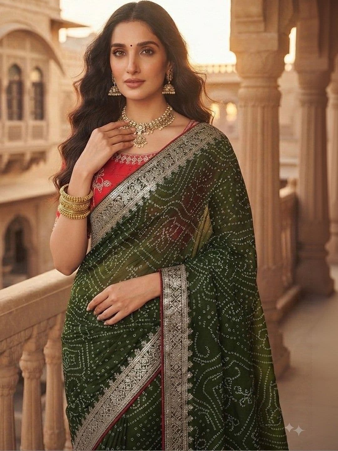 SmileyFashion Bandhani Embroidered Art Silk Designer Saree thumbnail 4