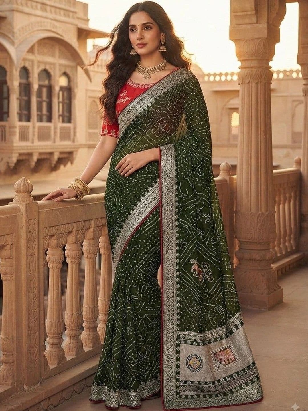 SmileyFashion Bandhani Embroidered Art Silk Designer Saree thumbnail 5