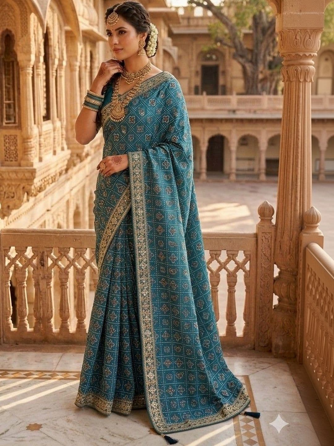 SmileyFashion Bandhani Zari Art Silk Designer Bandhani Saree thumbnail 2
