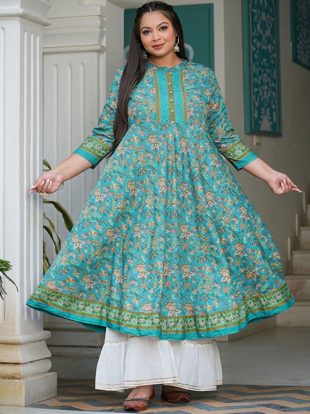KALINI Plus Size Floral Printed Thread Work Anarkali Kurta - view 1