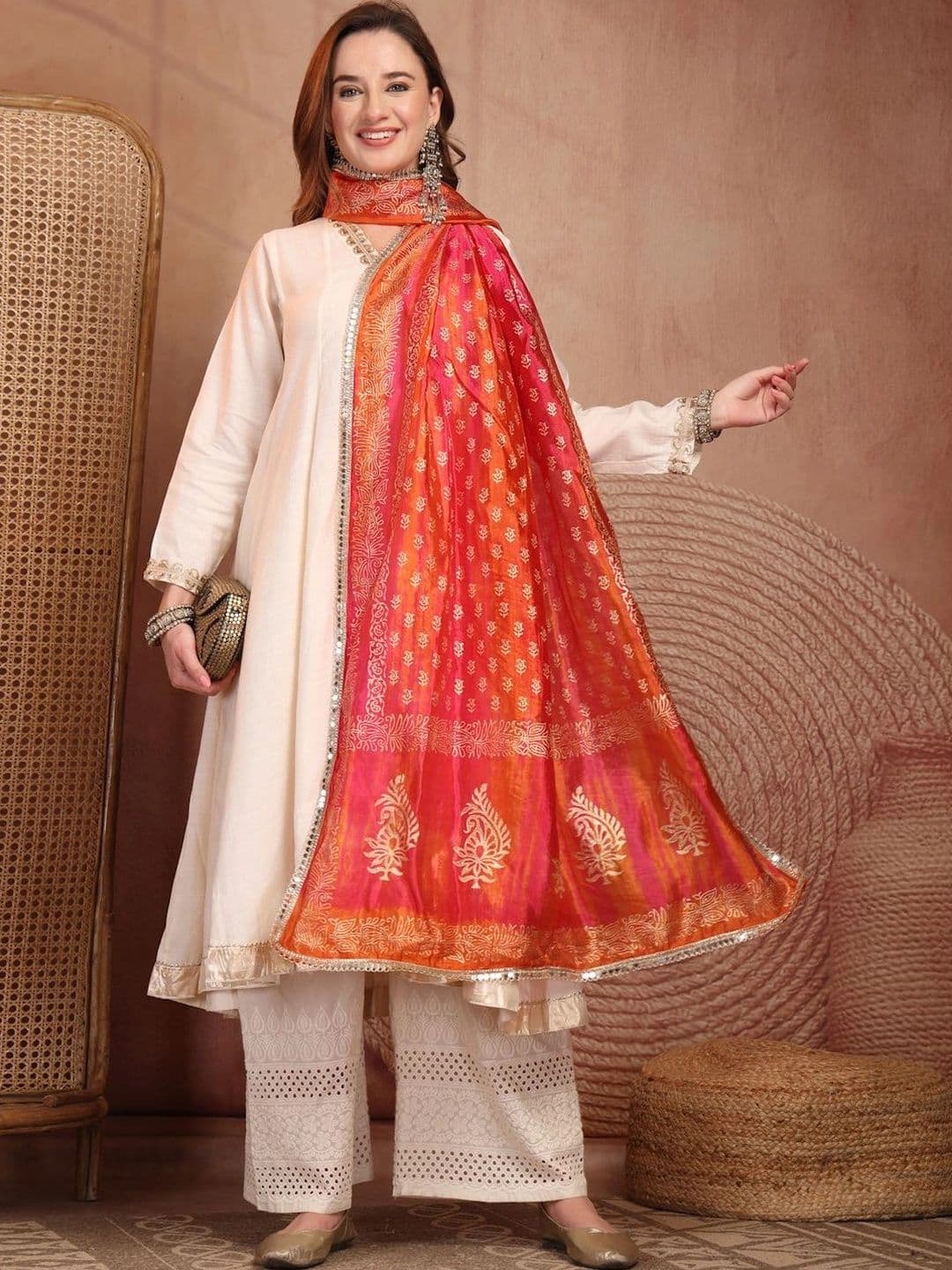Clora Creation Ethnic Motifs Woven Design Dupatta with Mirror Work thumbnail 7