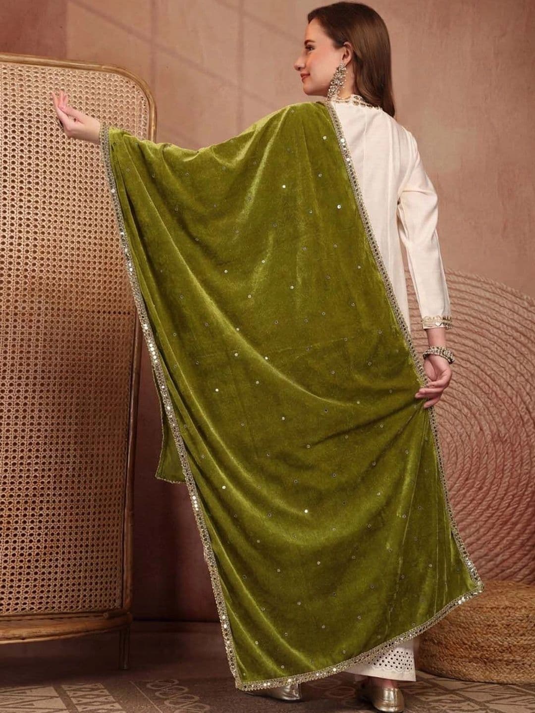 Clora Creation Velvet Dupatta with Sequinned thumbnail 3